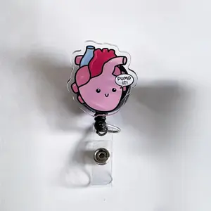 Heart Badge Reel with ID Belt Clip, Cute Design Acrylic for Children Gift, Work Accessories, Nurses Medical Teacher Student Retractable Heavy Duty Set