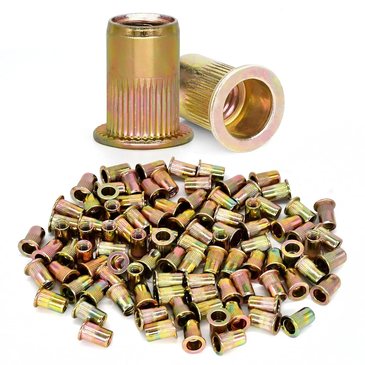100 count 1/4"-20 UNC Rivet Nuts, Zinc Plated Carbon Steel Threaded Rivet Insert Nutsert Rivnuts Kit