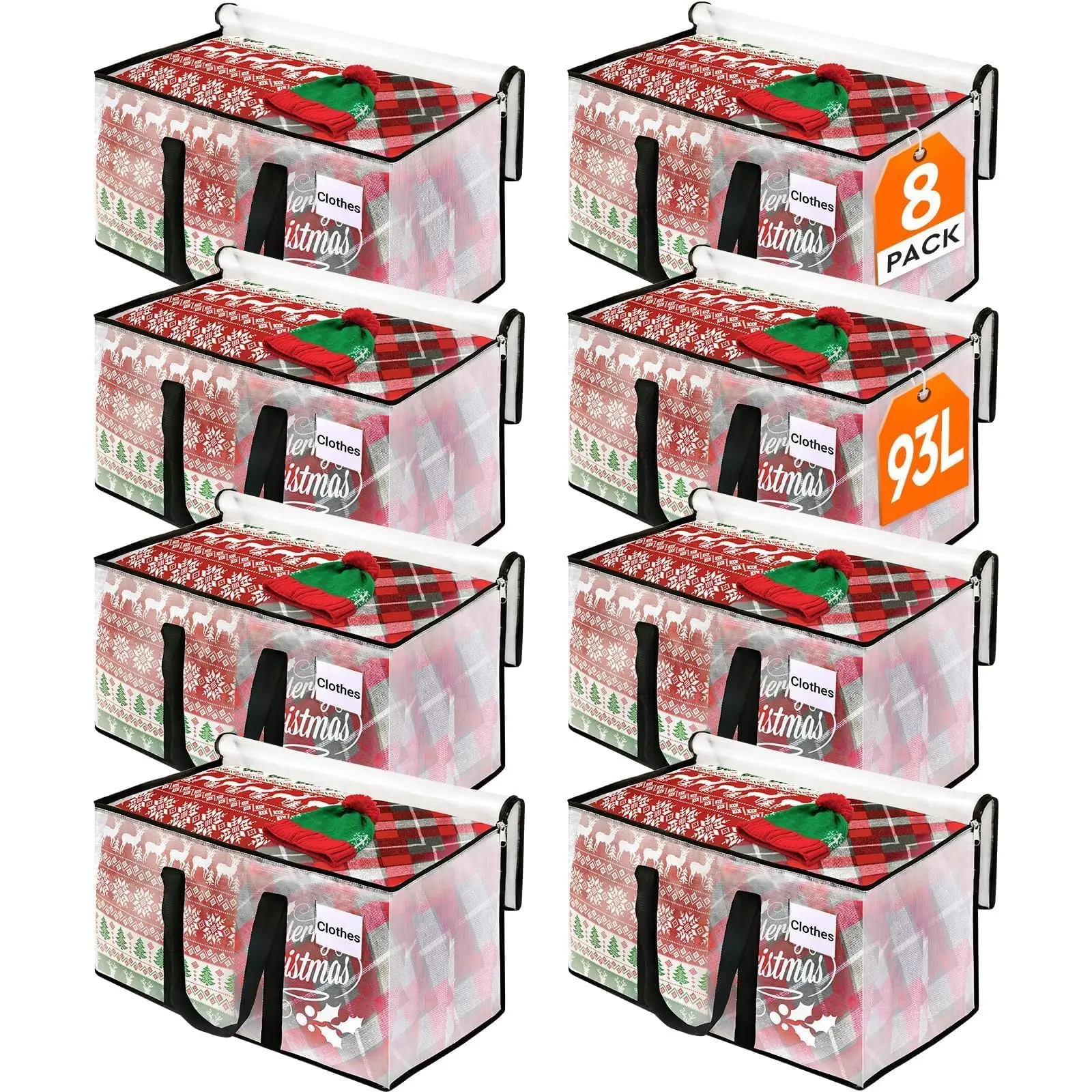 BlissTotes Large Clear Thick Plastic Storage bags with Hinged Lid, 93L 8-Pack Storage Bags,Heavy-Duty Durable High Capacity Organizer, Perfect for Home, Camping, Travel, Attic and Moving,deals for you