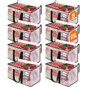 BlissTotes Large Clear Thick Plastic Storage bags with Hinged Lid, 93L 8-Pack Storage Bags,Heavy-Duty Durable High Capacity Organizer, Perfect for Home, Camping, Travel, Attic and Moving