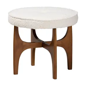 Baxton Studio Theo Boucle Fabric and Wood Ottoman Footstool