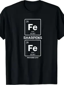 Iron Sharpens Iron Christian Periodic Table T-Shirt - Funny Fe Chemistry Design, Unisex Retro Faith Apparel, 220GSM Pure Short Sleeve Shirt for Church, Science & Study