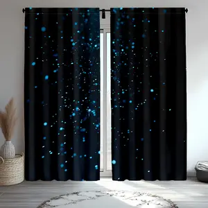 2-Piece Starry Night Blackout Curtains - Blue Glowing Galaxy Design, Translucent Polyester Fabric, Rod Bag for Easy Hanging, Ideal for Living Room or Bedroom Decoration, Privacy Curtains | Modern Window Decorations | Polyester Curtains, Living Room