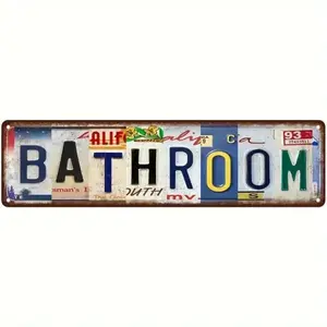 Vintage Bathroom Sign, 16x4 Inch Decorative Wall Art, Retro Style Bathroom Sign, Wall Decor for Home & Office, Durable Wall Art