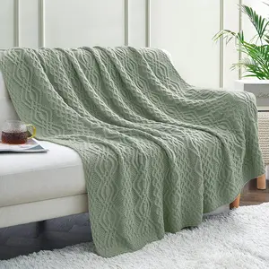 Sage Green  Knit Throw Blanket, Soft & Warm Knitted Blanket  for Couch Bed Sofa Living Room, 60 x 80 inch