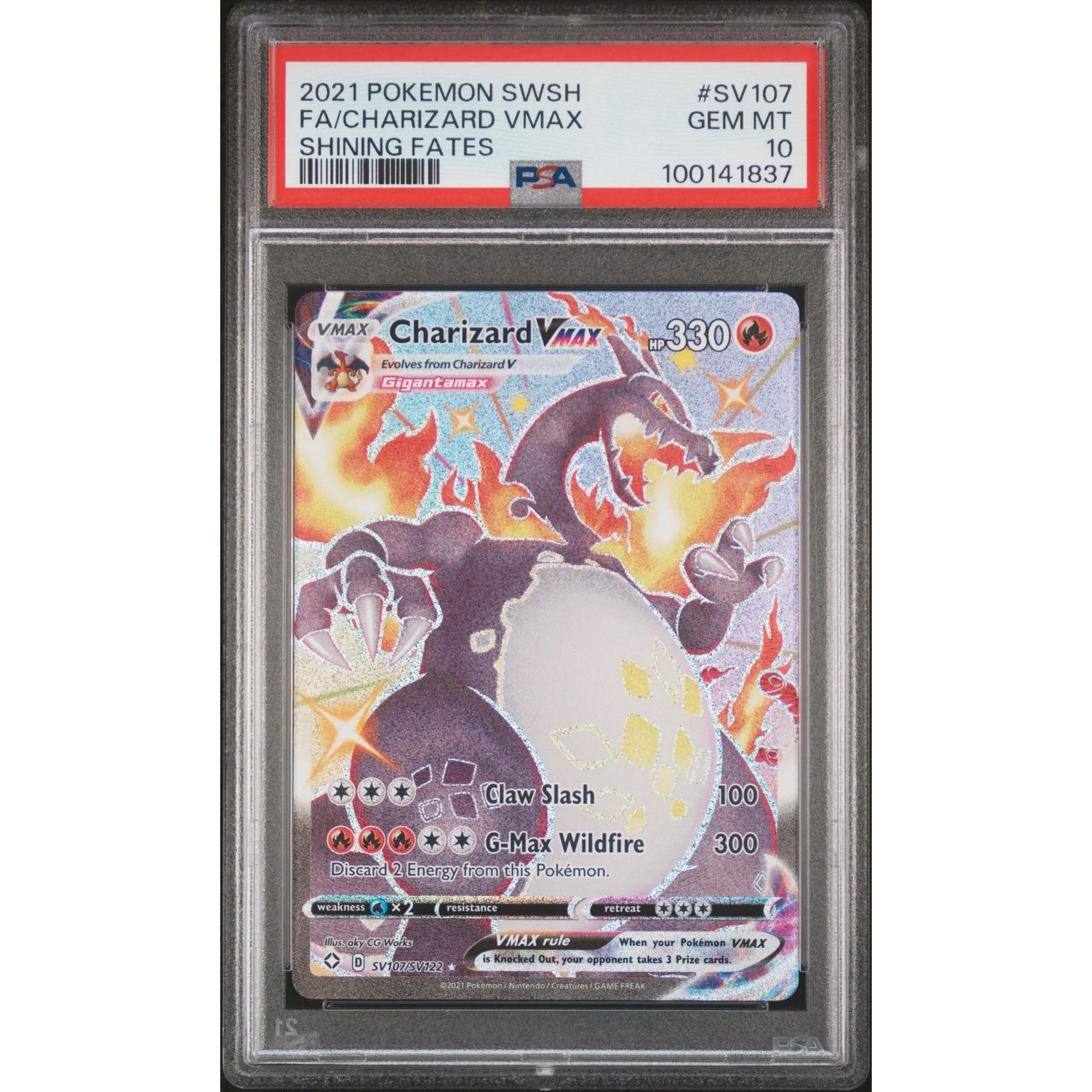 2021 Pokemon Sword & Shield Shining Fates Fa/Charizard Vmax 10 PSA #SV107