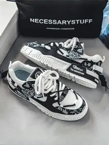 Men's Black-White Bandana Pattern Chunky Rope Lace Casual Shoes, Sports Shoes, Comfortable Personal Style, Chunky Rope Lace for Easy On/Off + Breathable Mesh Upper + Soft Sole, Soft Fit & Unique Design , Ideal for Daily Commuting & Light Leisure Scenes