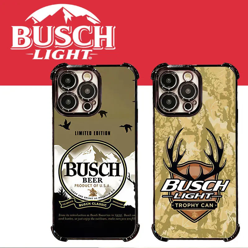 Busch Light Beer Lover Retro Pattern Tough Electroplated TPU Casing For iphone 16 15 14 13 12 11 X XS PRO PLUS MAX Four Corners Anti-Fall Transparent Soft Silicone Gift Shockproof Protection Anti-Drop Protective Protector Phone Cases Shell Cover AM1379