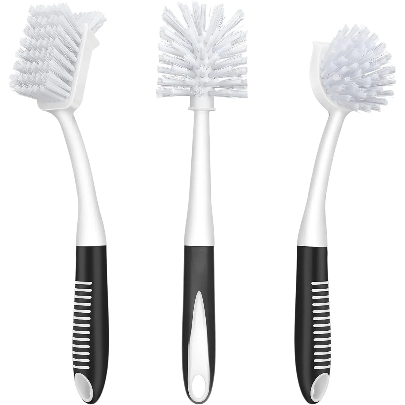 Dish Brush Set of 3 with Bottle Brush, Dish Scrub Brush with Long Handle Deep Cleaning Handle Brush with Scraper Tip for Kitchen Sink Dishes Bottle Cup Pot and Pans Tile Lines, Black