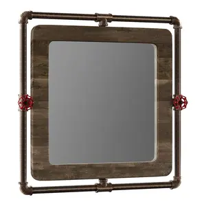 24/7 Shop At Home Decorative Industrial Farmhouse Entryway Vintage Wooden Metal Framed Rectangular Wall Mirror for Bathroom Living Room Bedroom Decor Mdf Wood Accent Mirror Stainless Steel Frame Rustic Copper Brushed Frame Matches Any Wall Style