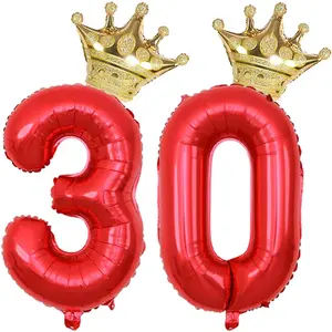 40 Inch Gold Crown Number 30 Balloons, 30th Birthday Balloons for Men Women, Red 30th Celebration Decor Happy 30th Birthday Party,30th Birthday Party Decoration Wedding Anniversary Events Supplies