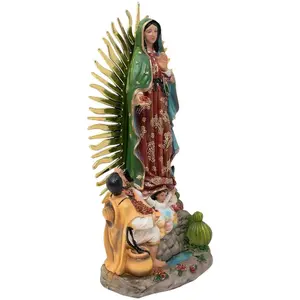 Virgen De Guadalupe 8"-20" Inches 25359 Con Juan Diego Statue Featuring a Colorful Design Our Lady of Brand New Our Lady Religious Decor Ornaments
