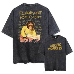 Arctic Monkeys Indie Rock Band Vintage Washed Graphic Tee Premium Heavyweight Cotton Acid Wash Retro Aesthetic Streetwear Perfect Music Fan Gift AM Album Wave Logo Detailed Band Portrait Shirt