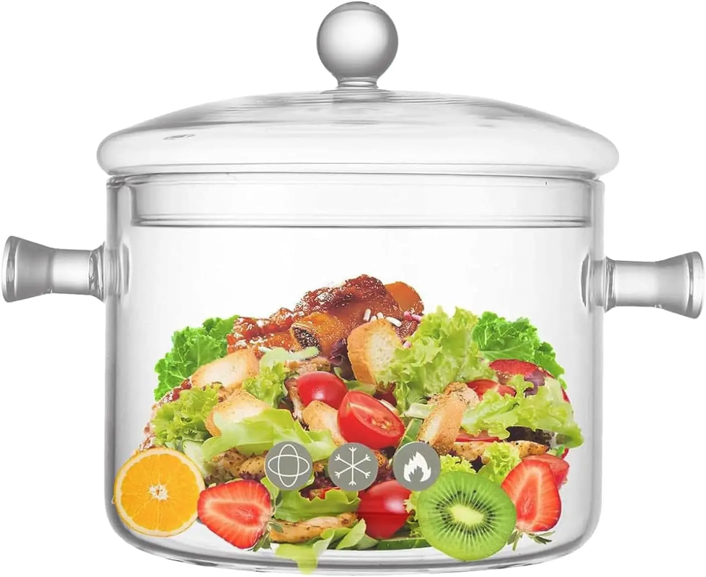 2-Piece Glass Cooking Pot Set - 1.5L/50oz Heat-Resistant Borosilicate Glass Saucepan with Lid for Soup, Pasta, and Baby Food