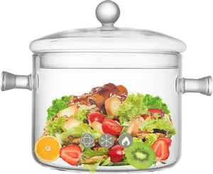 2-Piece Glass Cooking Pot Set - 1.5L/50oz Heat-Resistant Borosilicate Glass Saucepan with Lid for Soup, Pasta, and Baby Food