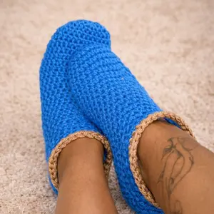 Handmade House Slippers Blue Cozy Knitted Indoor Footwear for Comfort