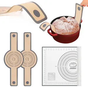 Jeasor 3 PCS Silicone Baking Mat Set Silicone Bread Sling for Dutch Oven Reusable Sourdough Bread Baking Supplies Non-Stick and Easy Clean with Long Handles