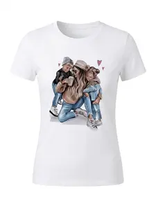 Mom and Me Portrait Print Casual TShirt Round Neck Short Sleeve Breathable Polyester Blend Spring Summer Fashion Top Unisex Y2K White Pony T-Shirt crewneck graphic tee letter round neck tee