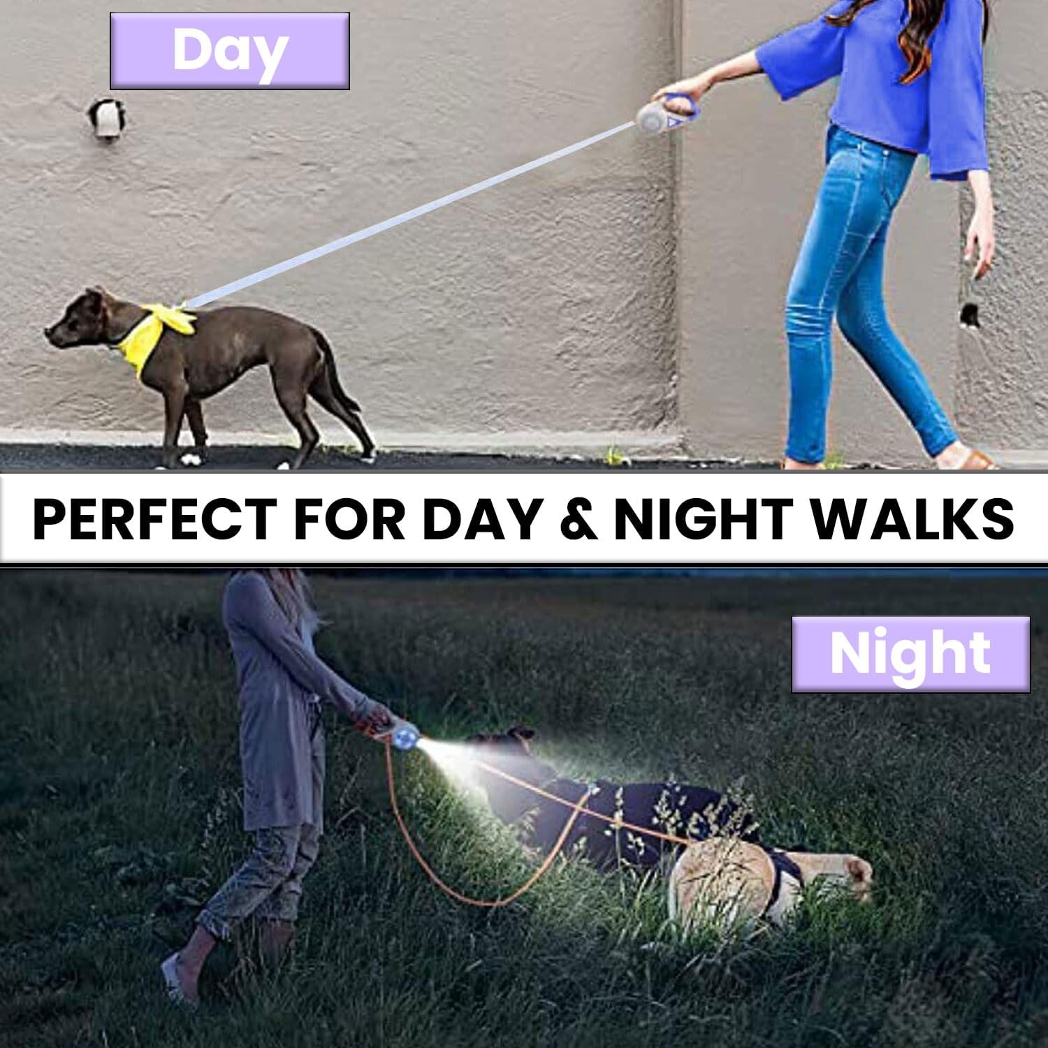 Pawzseek LED Retractable Dog Leash for Night Walking,Walking Your Dog at Night Feels Different With This,This Glowing Dog Leash Is a Game Changer