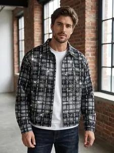 Plaid Rhinestone Shirt, Trendy Sparkly Design, Street Style Cool Look, Versatile Eye-Catching Fashion