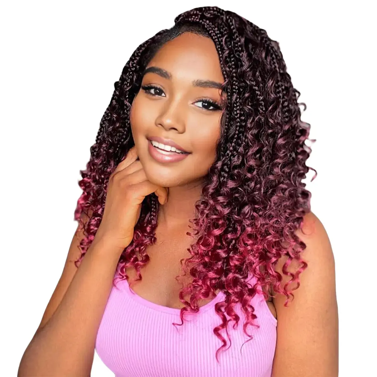 Bohemian Style Square Woven Box Braid Wig - Knotless Goddess Braided Wig with Curly Full Lace Square Synthetic Braid Wig Featuring, Suitable for Women, Natural Black Braided Lace Front Wig