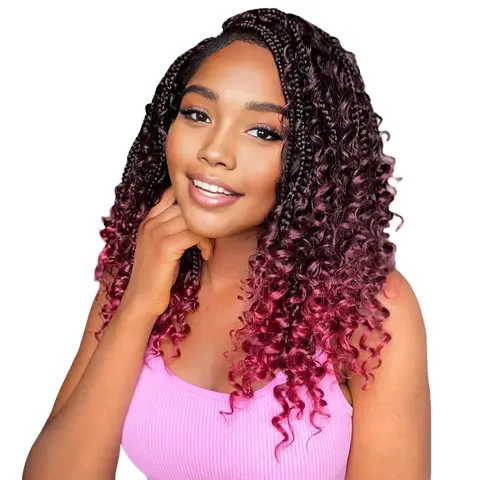Women's Knotless Boho Synthetic Braided Full Lace Front Wig - Square Woven Box, Goddess Accents, Curly Natural Black Hair, Easy Wear, Braids Hairstyles for Black Women, Boho Hair Synthetic Braided Lace Wigs