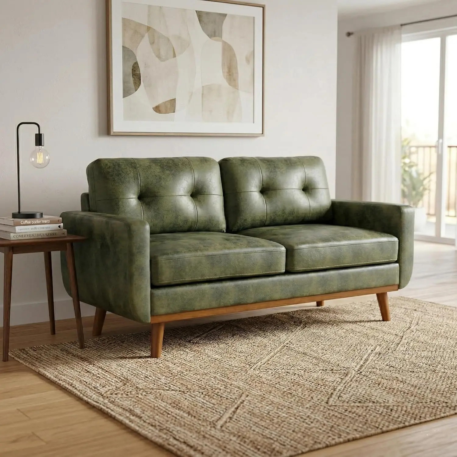 65" Breathable Elegance Refined Deep Seat Sofa, Minimalist Style Sofa with high-Density Foam Cushions, Fashionable Comfort Straight-Row Couch for Indoor Leisure use, Olive Green