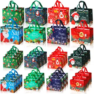 24 Large Christmas Gift Bags with Santa Reindeer Snowman Designs, Perfect for Holiday Parties and Surprises, Vibrant Colors, Party Favors Assortment, Party Gift Packs