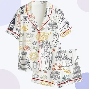 Italian Summer Wedding Pajamas, Pizza & Wine Print Sleepwear, Honeymoon Bridal PJs, Bachelorette Party Gift, Bride to Be Lounge Set #pajamas