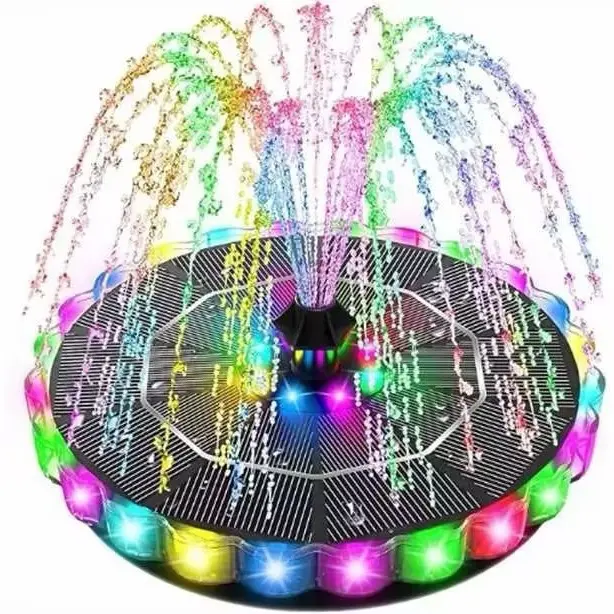 Solar Fountain Colorful Ring Lights, Solar Water Fountain with 1800mah Battery, for Garden, Backyard, Bird Bath, Pond, Pool, Outdoor