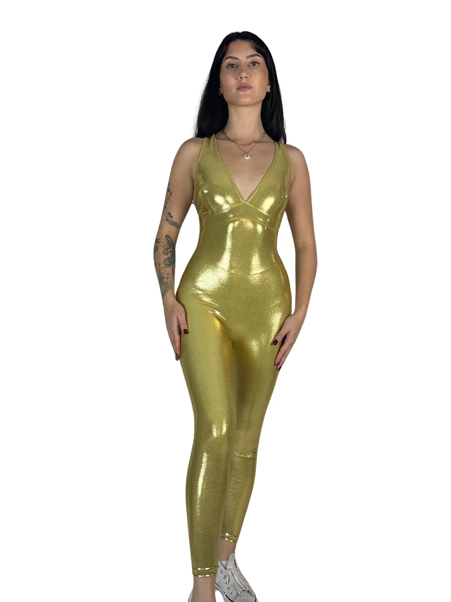 OnTheMarq DropCut™ Gold Sparkle Jumpsuit