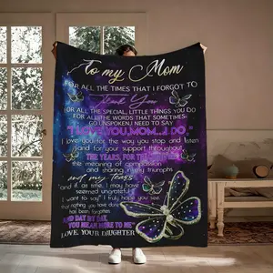 Anniversary Birthday Gift from Daughter and Son to Mom, Dear Mom Mother's Day Blanket, Ultra-Soft Flannel Throw Blanket, The Best Gift for Mom, Mother's Gift Blanket, Christmas Valentine's Day Gift Blanket, Comfortable and Soft Flannel Printed