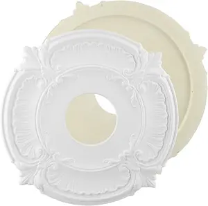 Ceiling Medallion - Decorative Round Accent| Elegant European Style with Light Hole, Safe Interior Ceiling Decoration for Homeowners Contractors Designers Offices Hotel Kitchen Living Spaces