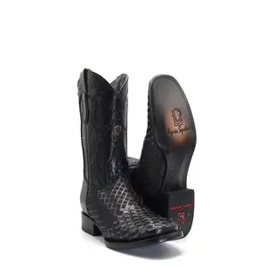2565336501 - Vaquero Signature Men's Wide Toe Boots Flor Entera Laser / Petatillo Black