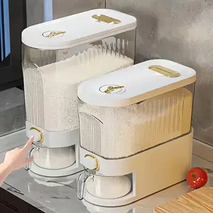 11.02LB/22.05LB Rice Dispenser with Measuring Cup & Time Scale Dustproof Stackable Durable Plastic Multi Compartment Food Storage Container for Kitchen Organization