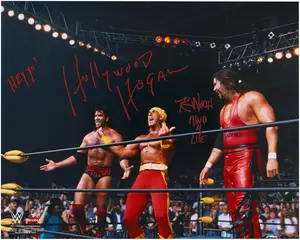 Hulk Hogan & Kevin Nash WWE Autographed 16" x 20" 1996 Bash At The Beach Photograph with Multiple Inscriptions - Fanatics Authentic Certified