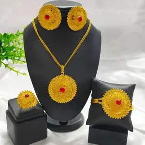 Gold Color Ethiopian Jewelry Women Chokers Necklace/Earrings/Ring/Bracelet Sets Eritrea Habesha Africa Wedding Bride Gift