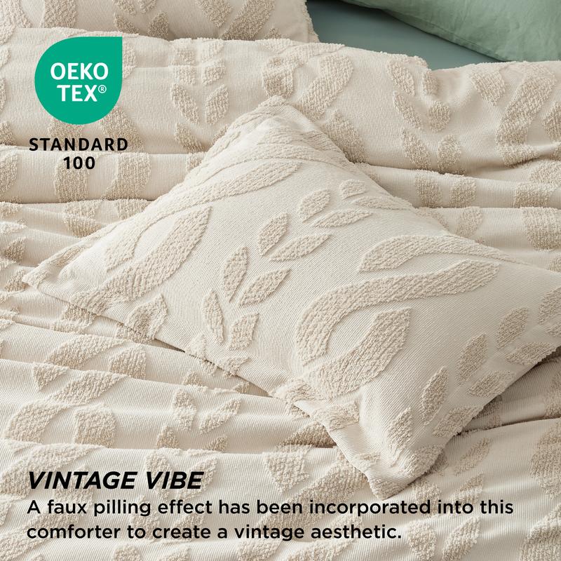 Bedsure 3- Pieces  Comforter Set,Boho Tufted Bed Set, Checkered Farmhouse Shabby Chic Bedding, 1 Plaid Geometric Comforter and 2 Pillow Shams