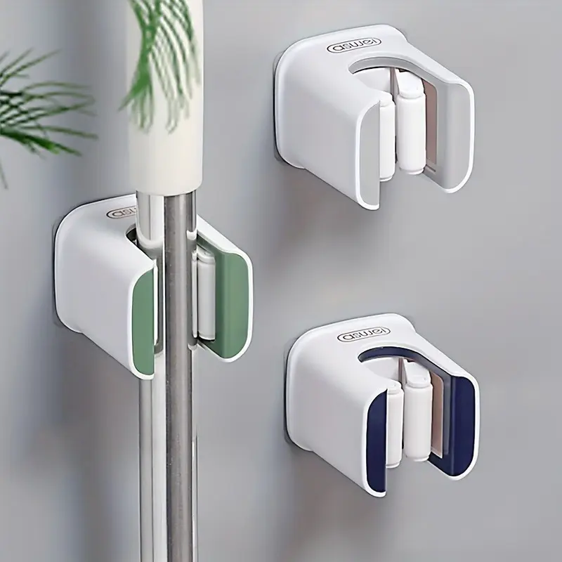 1pc, Mop Hook, Mop Clip, Punch-free Wall Mounted Mop and Broom Storage Clip, Adhesive Mop Storage Holder, Mop Hanging Rack, Multifunctional Tools Storage Clip for Bathroom Kitchen Garden, Strong Sticky, Cleaning Accessories, Household Gadgets