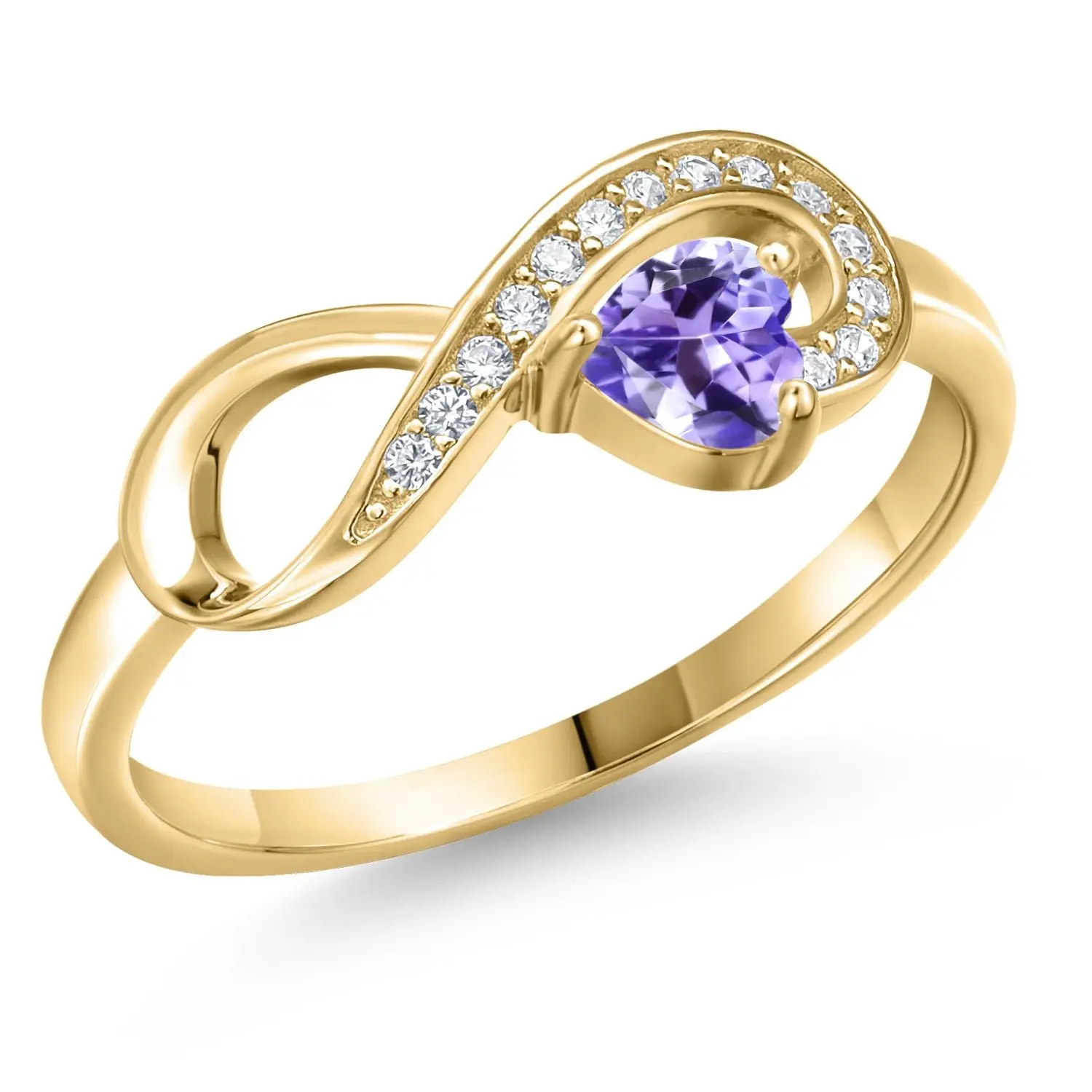 18K Yellow Gold Plated Silver Gemstone Birthstone Infinity Ring | Heart Shape 4MM | Wedding Engagement Anniversary Promise Ring For Women | Available in Size 5,6,7,8,9