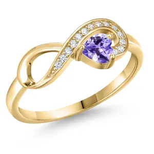 Gem Stone King 18K Yellow Gold Plated Silver Gemstone Birthstone Infinity Ring | Heart Shape 4MM | Wedding Engagement Anniversary Promise Ring For Women | Available in Size 5,6,7,8,9