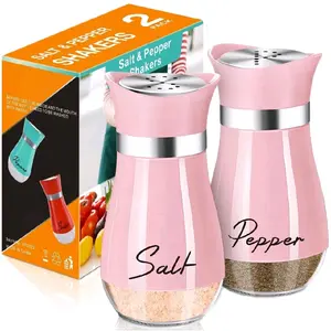 Glass Salt Pepper Shakers 4oz, Stainless Lid, Refillable, Kitchen BBQ RV Camp