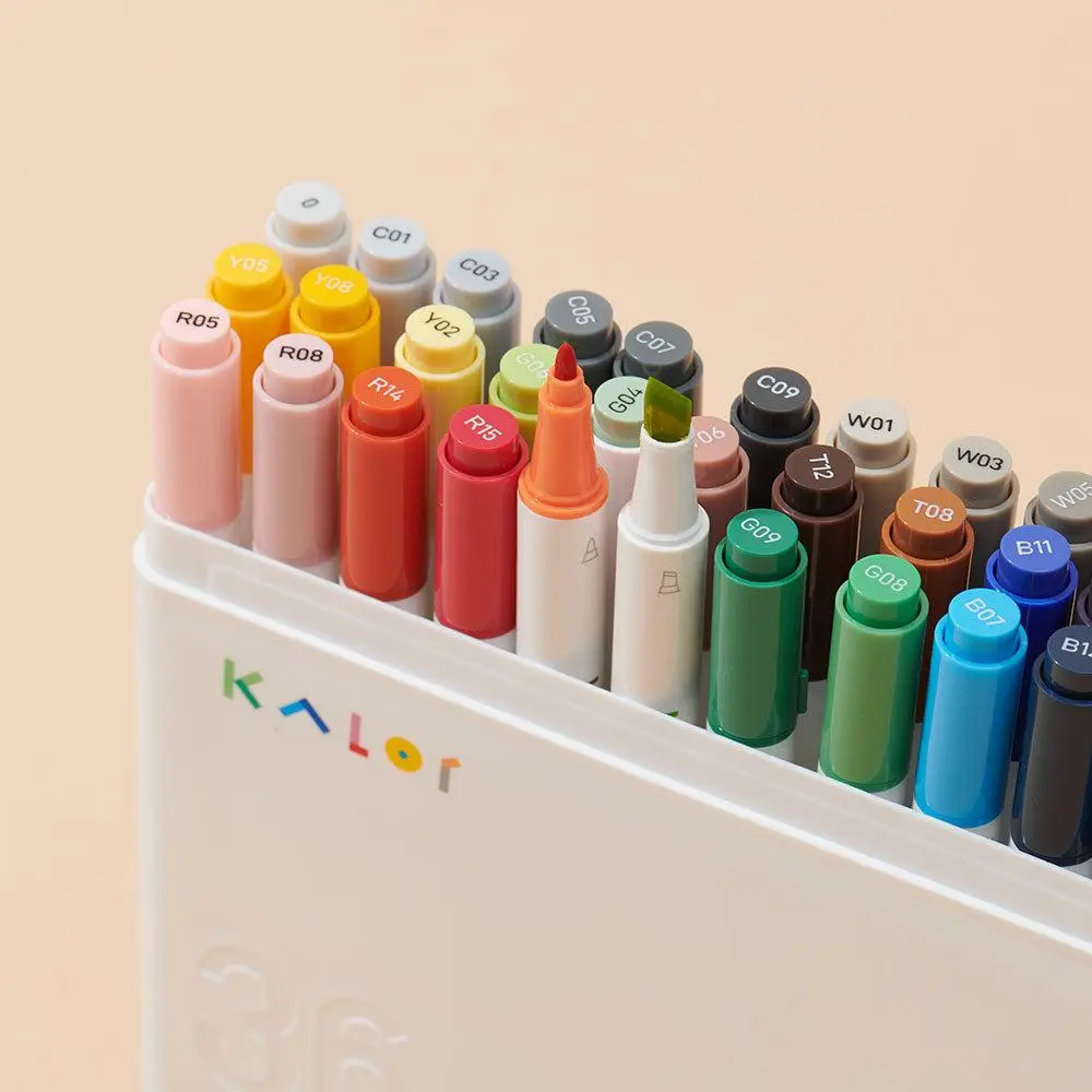 Kaco KALOR 36-Piece Dual Tip Ink Markers Set - Chisel & Felt Brush Tip Multi Color Stationery Writing Tools, Oil-Based Waterproof Painting Marker Pen for Sketch Art, Drawing, Colorful Marker Pen, Dual Tip Paintpens