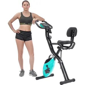 SAVEYOUR Foldable Exercise Bike - Compact Portable Upright Recumbent X-Bike with 16-Level Adjustable Resistance, Arm Bands, Backrest - Home Workout Machine for Beginners