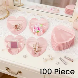 100pcs Cute Heart-Shaped PVC Jewelry Bag, Adorable Non-Symmetrical Self-Sealing Gift Sealed Bag, Perfect for Gifts and Storage