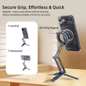 XILETU Magsafe Magnetic Phone Tripod, Portable Mini Tripod for iPhone 16/15/14/13/12, Double-Sided Strong N52 Magnet Phone Holder with 1/4'' Arri Locating Hole & Foldable Hook