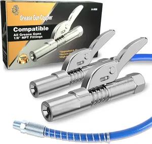Coupler 2 count,  Lock on Greases  Couplers, 12000 PSI Quick Release  Coupler with 12" Spring Flex Hose, Compatible with All   1/8" NPT   Fittings