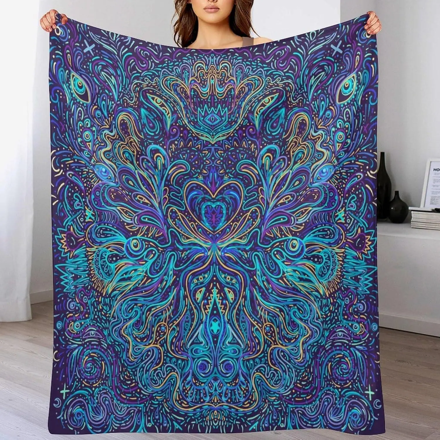 Hippie Boho Mandala Throw Blanket - Indian Gypsy Art Graphic, Flower, Botanical, Bohemian Style Blanket for Sofa, Bed, Dorm (50"x60"), Flower Blankets, Boho Blankets