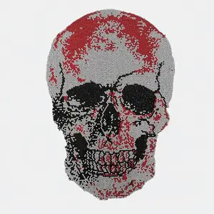 Iron on t shirt skull transfer design , Rhinestone iron in skull transfer , Bling rhinestone skull applique , Crystal skull patch