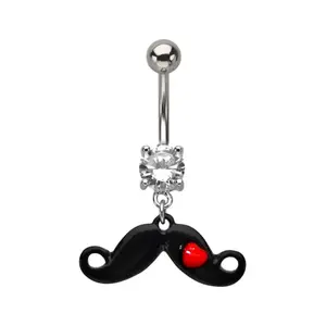 14G CZ Mustache Belly Button Ring Surgical Steel Navel Piercing Jewelry 11mm Sold Individually